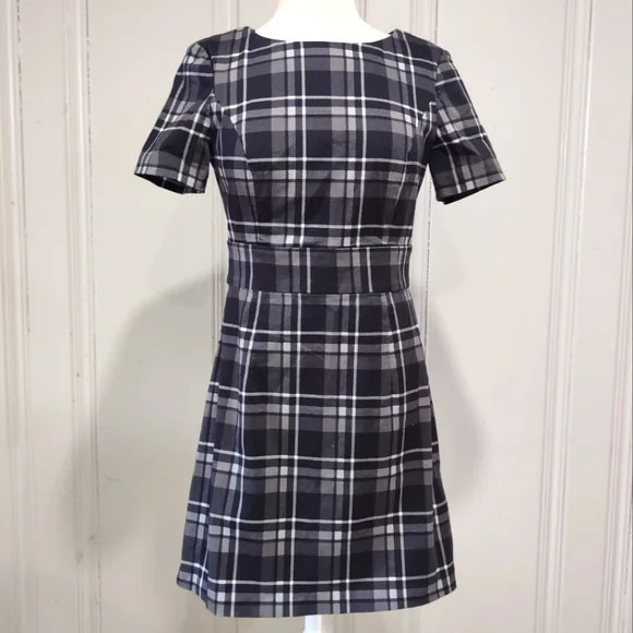 grey plaid mini dress Make A Debut Plaid Strapless Pleated Mini Dress